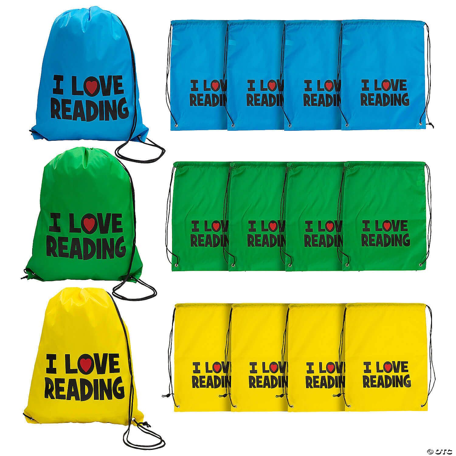 Drawstring Backpack: I Love Reading – Set of 12 Drawstring Backpack: I Love Reading – Set of 12